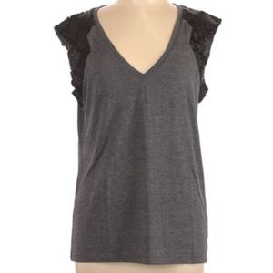 Grey Muscle Tank with Faux Leather Patterned Trim